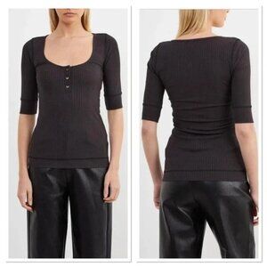 NWT Ganni Ribbed Half Sleeve Scoop Neck Tencel Knit Top Black Phantom Small
